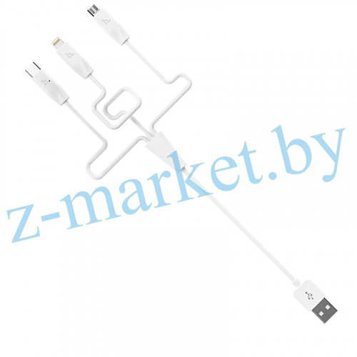 Кабель USB - 3 в 1 (iPhone + MicroUSB + Type-C) Hoco X1, белый в Гомеле, Минске, Могилеве, Витебске.