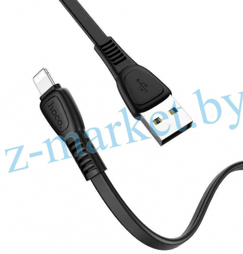 USB-кабель HOCO X40 Noah Lightning 8pin для iPhone, 1 метр, 2.4A, ПВХ, плоский, чёрный в Гомеле, Минске, Могилеве, Витебске.