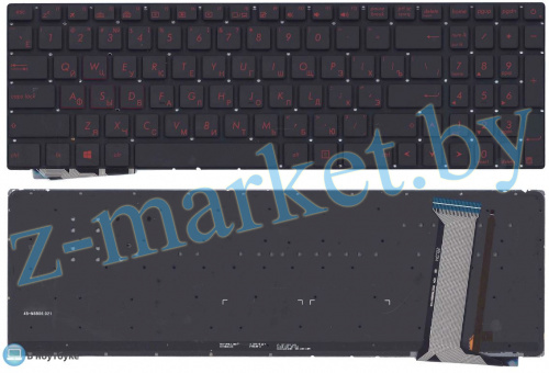 Клавиатура Asus G551, GL752, G771, N552, G771, N751, черная без рамки с красной подсветкой в Гомеле, Минске, Могилеве, Витебске.