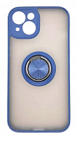 Чехол для iPhone 13 матовый с цветной рамкой, синий, держатель под палец, магнит, CA-22 от интернет магазина z-market.by