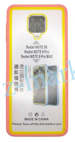 Чехол для Xiaomi Redmi Note 9S, Note 9 Pro/Pro Max, Poco M2 Pro  прозр. с цвет. рамк., розов-желт в Гомеле, Минске, Могилеве, Витебске.