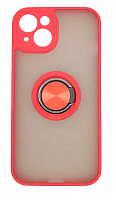 Чехол для iPhone 13 матовый с цветной рамкой, красный, держатель под палец, магнит, CA-22 от интернет магазина z-market.by