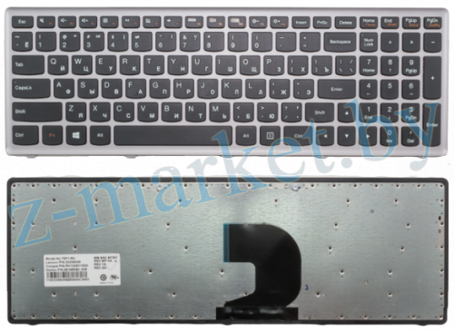 Клавиатура Lenovo Z570 B570 B590 V570 Z575 Черная стандартная с серебристой рамкой в Гомеле, Минске, Могилеве, Витебске.