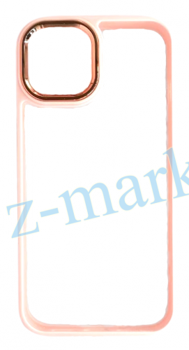Чехол для iPhone 12, 12 Pro прозрачный с цветной рамкой, розовый в Гомеле, Минске, Могилеве, Витебске.