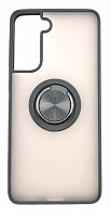 Чехол для Samsung Galaxy S21, G991 матовый с цветной рамкой, черный, держатель под палец, магнит от интернет магазина z-market.by