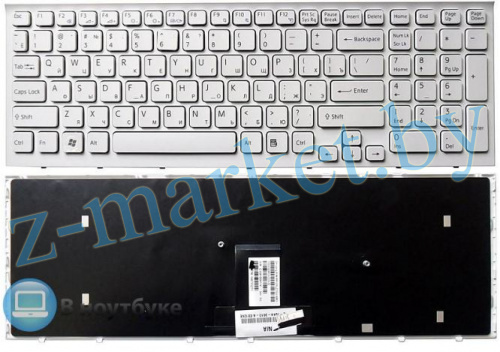 Клавиатура для ноутбука Sony Vaio VPC-EB, PCG-71211v, PCG 71211v, VPCEB1A4E, белая с белой рамкой в Гомеле, Минске, Могилеве, Витебске.