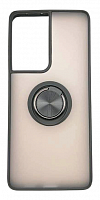 Чехол для Samsung Galaxy S21 ULTRA, G998 матовый с цвет рамкой, черный, держатель под палец, магнит от интернет магазина z-market.by