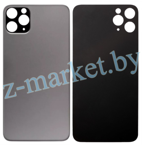 Задняя крышка для iPhone 11 Pro Max Серый (стекло, широкий вырез под камеру, логотип) - Премиум. в Гомеле, Минске, Могилеве, Витебске.