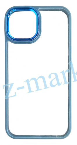 Чехол для iPhone 13 прозрачный с цветной рамкой, синий в Гомеле, Минске, Могилеве, Витебске.