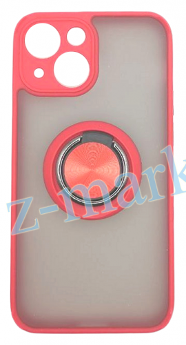 Чехол для iPhone 13 mini матовый с цветной рамкой, красный, держатель под палец, магнит, CA-22 в Гомеле, Минске, Могилеве, Витебске.