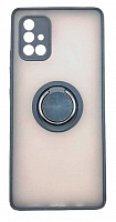 Чехол для Samsung A71, A715, матовый с цветной рамкой, черный, держатель под палец, магнит от интернет магазина z-market.by