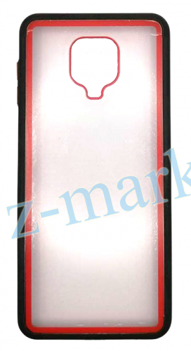 Чехол для Xiaomi Redmi Note 9S, Note 9 Pro, Pro Max, Poco M2 Pro прозрач. цвет. рамкой, красн-черн в Гомеле, Минске, Могилеве, Витебске.