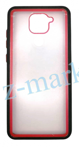 Чехол для Xiaomi Redmi Note 9 прозрачный с цветной рамкой, красно-чёрный в Гомеле, Минске, Могилеве, Витебске.