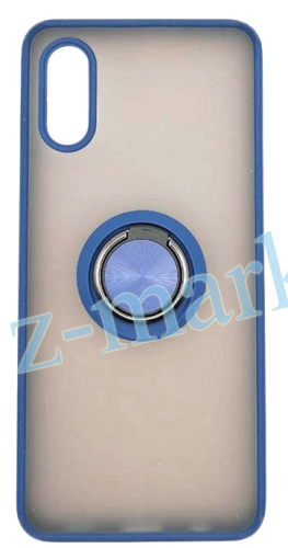 Чехол для Samsung A02, A022, M02 матовый с цветной рамкой, синий, держатель под палец, магнит в Гомеле, Минске, Могилеве, Витебске.