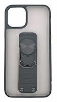 Чехол для iPhone 11 Pro  матовый с цветной рамкой, черный, держатель под палец, магнит от интернет магазина z-market.by