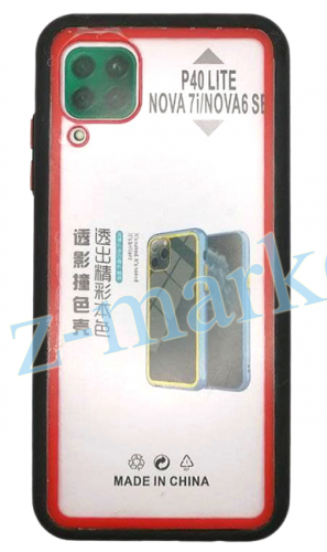 Чехол для Huawei P40 Lite, Nova 7i, Nova 6SE прозрачный с цветной рамкой, черно-красный  Color Case в Гомеле, Минске, Могилеве, Витебске.