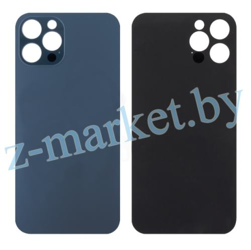 Задняя крышка для iPhone 12 Pro Max (широкий вырез под камеру, логотип) синяя в Гомеле, Минске, Могилеве, Витебске.