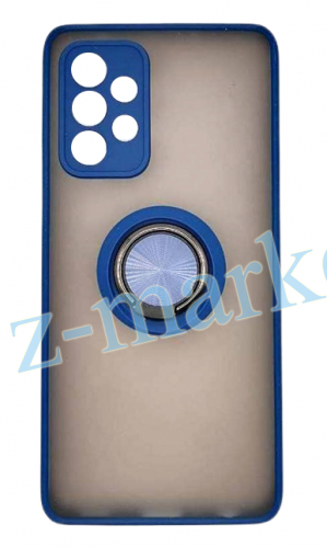 Чехол для Samsung A52, A525, A52S матовый с цветной рамкой, синий, держатель под палец, магнит в Гомеле, Минске, Могилеве, Витебске.