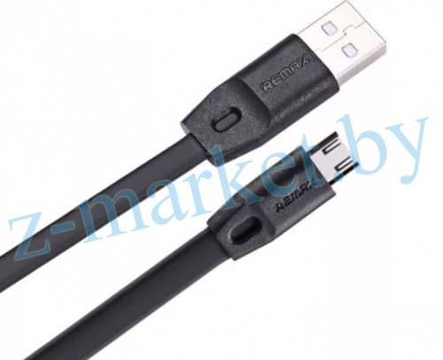 USB Дата-кабель Micro USB Full Speed 1 метр плоский пластиковые литые разьемы (черный) Remax в Гомеле, Минске, Могилеве, Витебске.