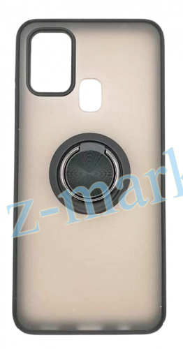 Чехол для Samsung M31, M315, матовый с цветной рамкой, черный, держатель под палец, магнит в Гомеле, Минске, Могилеве, Витебске.