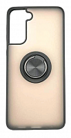 Чехол для Samsung Galaxy S21 Plus, G996 матовый с цветн рамкой, черный, держатель под палец, магнит от интернет магазина z-market.by